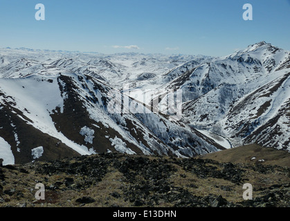 Un relevé de rapaces a été effectué au-dessus des montagnes Kilbuck en mai 2013, qui font partie du refuge faunique national du delta du Yukon en Alaska, afin de surveiller les populations de rapaces et leurs habitats. Banque D'Images