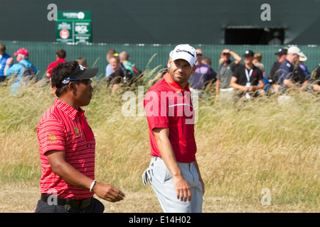 Sergio Gaarcia pendant une ronde de pratique dans le British Open 2013 à Muirfield Golf Course Banque D'Images