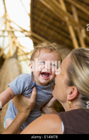 Caucasian woman with baby boy