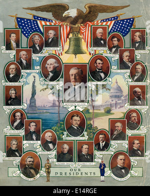 Une illustration de portraits de l'American USA présidents George Washington de 1789 à 1921. Banque D'Images