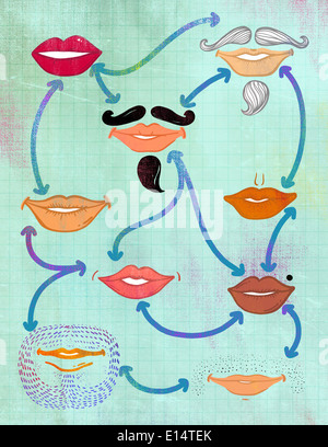 Images d'illustration de flèches reliant lèvres représentant social networking Banque D'Images
