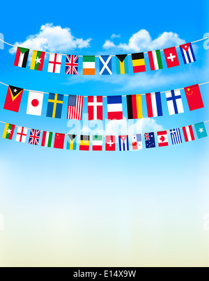 Monde bunting les drapeaux sur ciel bleu. Vector illustration Banque D'Images