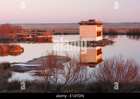 Observatoire. Les lagunes Villafáfila situé au nord-ouest de la province de Zamora. Tierra de Campos. Castilla y Leon. L'Espagne. L'Europe Banque D'Images