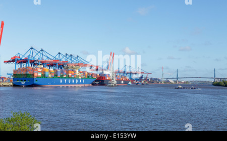 Container Terminal Altenwerder (LTC), pont Koehlbrand, Hambourg, Allemagne Banque D'Images