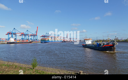 Container Terminal Altenwerder (LTC), pont Koehlbrand, Hambourg, Allemagne Banque D'Images