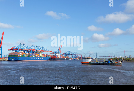 Container Terminal Altenwerder (LTC), pont Koehlbrand, Hambourg, Allemagne Banque D'Images