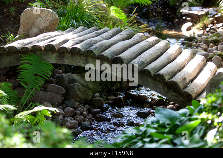 Passerelle en bois dans un jardin japonais, bridge Banque D'Images