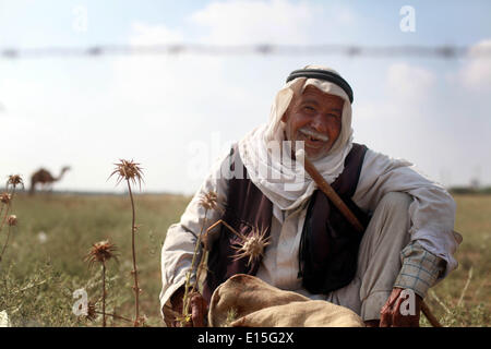 Gaza, Territoires palestiniens. 23 mai, 2014. Homme Bédouins palestiniens autour de le chameau à son ranch près de la frontière avec Israël, à l'est de la ville de Gaza, le 23 mai 2014. © Majdi Fathi/NurPhoto ZUMAPRESS.com/Alamy/Live News Banque D'Images