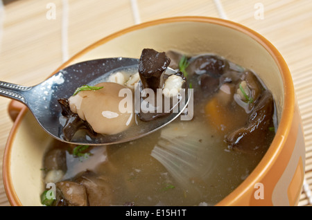 Soupe de choucroute russe avec des champignons et de l'orge perlé Banque D'Images