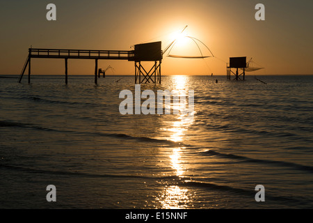 La Plaine-sur-Mer (Loire-Atlantique) Ministère : pêche, filet de pêche carré Banque D'Images