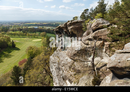 Vue depuis Les corbeaux étagère, Hawkstone Park Follies, Weston-under-Redcastle, Shropshire Banque D'Images