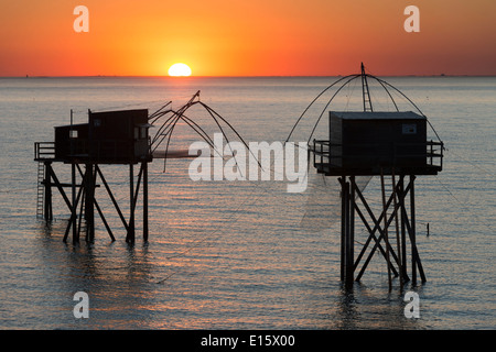 La Plaine-sur-Mer (Loire-Atlantique) Ministère : pêche, filet de pêche carré Banque D'Images