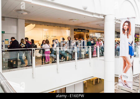 Kingston upon Thames, Londres, Angleterre, 24 mai, 2014. James Bowen et son célèbre Chat de gingembre, Bob, ont été submergés par des fans enthousiastes lors d'une séance de signature à la librairie Waterstones à Kingston-upon-Thames ce matin. James Bowen trouvés les malades, chat errant sur le pas de sa porte, en 2007. Il lui a fait boire, a reçu des soins médicaux pour lui. et a tenté de retracer le propriétaire du chat, mais a échoué. Les anciens sans-abri toxicomane et gros problème vendeur maintient que Bob lui a donné une raison de vivre et de changer de vie. Credit : Eden Breitz/Alamy Live News Banque D'Images