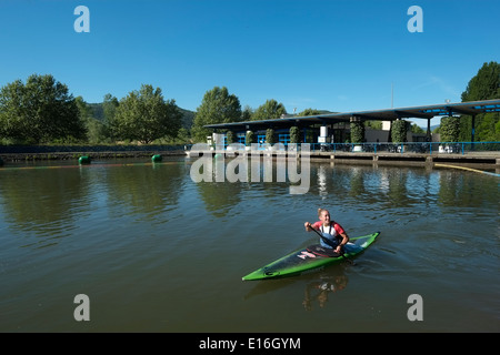 Les Jeux Olympiques, pompe de canoë-kayak de sport dans la ville de la Seu d'Urgell, dans la communauté autonome de Catalogne Espagne Banque D'Images