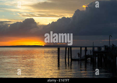 Coucher du soleil, Kingfisher Bay Resort Jetty, Fraser Island, Queensland, Queensland, Australie Banque D'Images