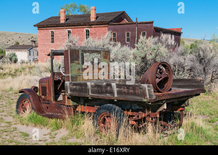Bannack, Montana State Park, 19C gold mining Ghost Town, 1930 chariot Banque D'Images