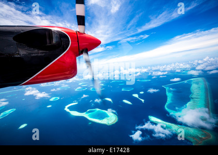 Hôtel de l'île Bird's-eye view. Océan Indien Maldives Banque D'Images