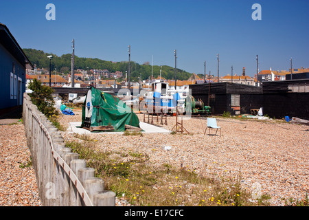 Un avis de certains des bateaux par le front de mer de Hastings Banque D'Images