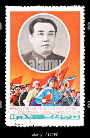 Timbre-poste représentant de la Corée du Nord, Kim Il Sung et marchaient les travailleurs, émis pour aider les efforts de réunification de la Corée Banque D'Images