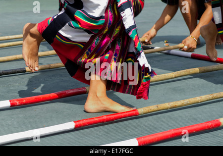 Portrait de jeune fille de la tribu Mizo Chapchar Kut de vêtements traditionnels pour Puanchei festival la danse du bambou. L'Inde Mizoram Banque D'Images