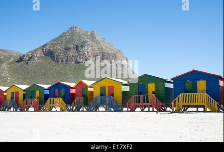 Cabines de plage en bois peint dans différentes couleurs à Muizenberg Western Cape Afrique du Sud Banque D'Images