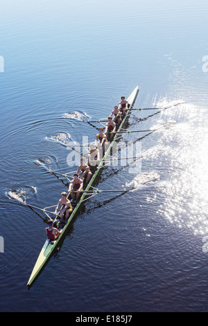 L'équipe d'aviron de godille d'aviron sur le lac Banque D'Images