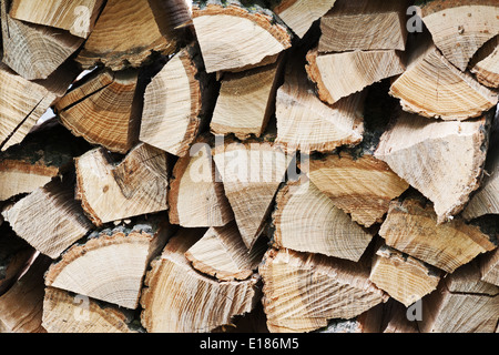 Bois de chauffage coupé à sec se connecte au tas. Arrière-plan de la nature. Banque D'Images