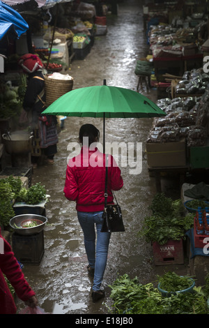 Une femme avec un parapluie dans le marché de Sapa Banque D'Images