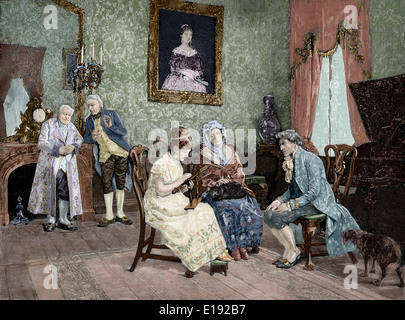 Visite de petit ami. Gravure par Severini après une peinture de Luis Jimenez Aranda (1845-1928). De couleur. Banque D'Images