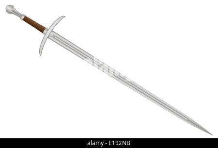 Typique d'une épée d'un chevalier de vieux isolé sur fond blanc Banque D'Images