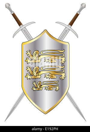 Typique d'une épée d'un chevalier de vieux isolé sur un fond blanc avec la protection et l'emblème Banque D'Images