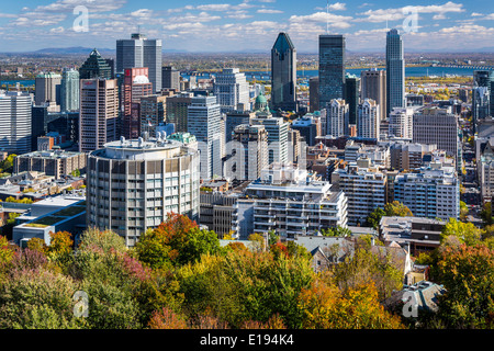 L'horizon de la ville avec la couleur des feuilles d'automne du parc du mont Royal à Montréal, Québec, Canada. Banque D'Images