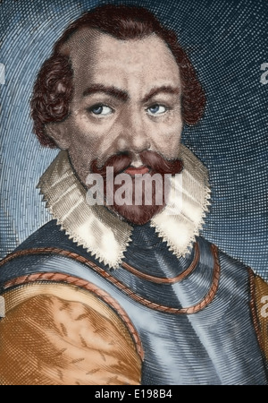 Sir Martin Frobisher (1535-1594). Marin anglais. La gravure. 19e siècle. De couleur. Banque D'Images