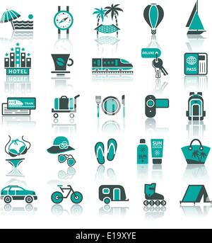 Set d'icônes. Vacances, Voyages et loisirs. Le sport et le tourisme. Avec la réflexion Illustration de Vecteur
