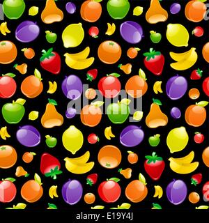 Fruit à fond noir. Modèle sans couture Illustration de Vecteur