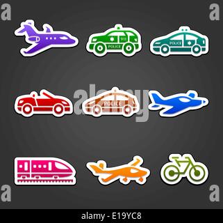 Ensemble d'autocollants collantes, transport pictogrammes couleur, vector illustration Illustration de Vecteur