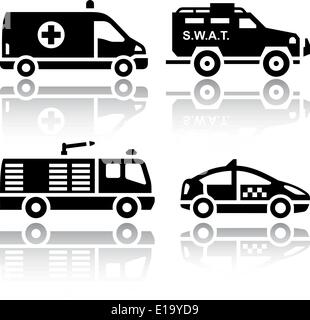 Ensemble d'icônes de transport - Sauvetage, illustrations vectorielles, silhouettes isolé sur fond blanc. Illustration de Vecteur