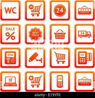 Définir les services de supermarché, magasins de pictogrammes d'icônes. Illustration de Vecteur