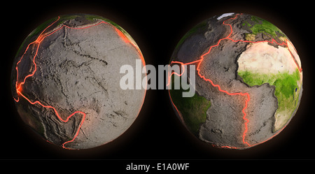 Lignes de faille de la terre entre les plaques tectoniques Banque D'Images