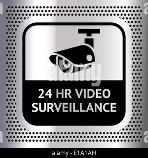 Symbole de la surveillance vidéo sur un arrière-plan du chrome métallique Illustration de Vecteur