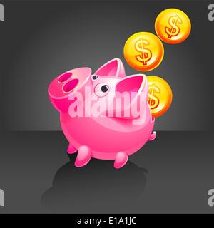 Tirelire et la baisse de l'argent. Icône vecteur de porcs. Fond noir Illustration de Vecteur
