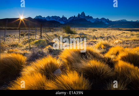 Le mont Fitz Roy est une montagne située près de El Chaltén village de Patagonie, à la frontière entre l'Argentine et le Chili Banque D'Images