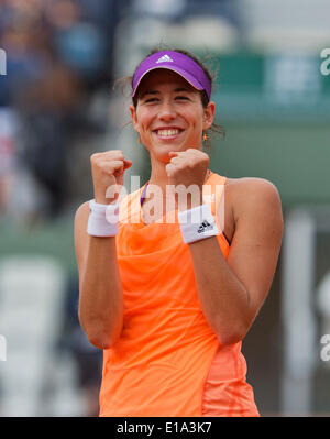 Paris, France. 28 mai 2014. Tennis, Open de France, Roland Garros, Garbine Muguruza (ESP) célèbre sa victoire sur Serena Williams (USA)/Tennisimages:Photo Henk Koster/Alamy Live News Banque D'Images