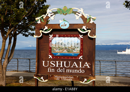 Ushuaia fin del mundo fin du monde signer l'Argentine Banque D'Images