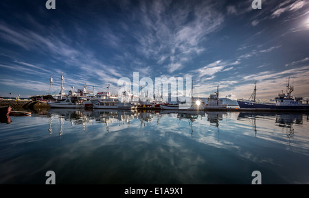 Port de Reykjavik avec bateaux et chalutiers de pêche, Reykjavik, Islande Banque D'Images