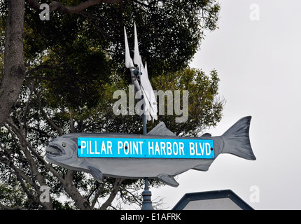 Pillar Point Harbor Road sign Californie Banque D'Images