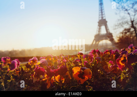 Le printemps à l'Europe, la tour Eiffel vue inhabituelle, Paris, France Banque D'Images