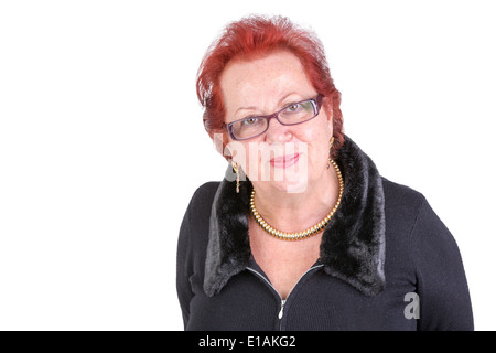 Senior dame à la recherche à vos yeux et en faisant preuve de compréhension et de langage du corps d'accueil Banque D'Images