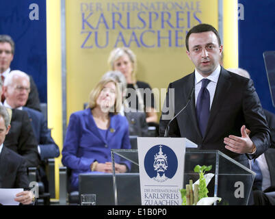 Aix-la-Chapelle, Allemagne. 29 mai, 2014. Premier Ministre de la Géorgie Irakli Garibaschvili parle après l'attribution du Prix Charlemagne de la ville de Aix-la-Chapelle à Aix-la-Chapelle, Allemagne, 29 mai 2014. Le Président a reçu le Prix Charlemagne pour le Conseil européen Herman Van Rompuy a reçu. Photo : OLIVER BERG/dpa/Alamy Live News Banque D'Images