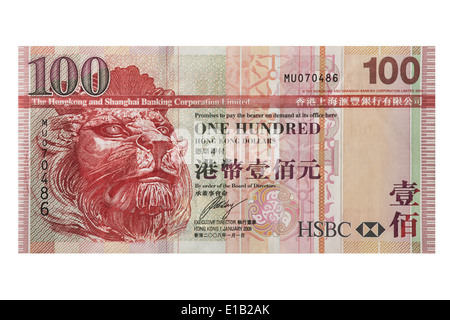 Une centaine de Hong Kong du papier-monnaie isolé sur fond blanc avec clipping path Banque D'Images